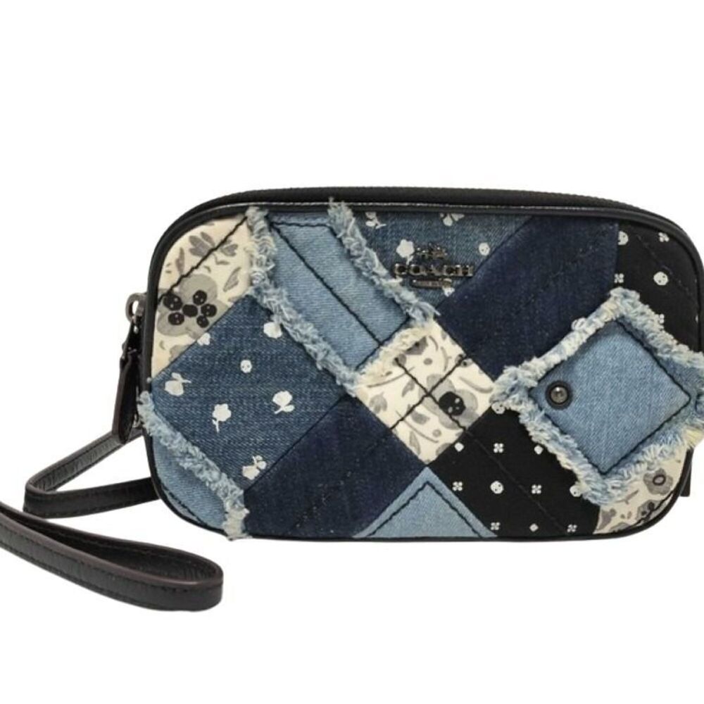 COACH Shoulder Bag 65723 Blue Denim Leather Patchwork Women's